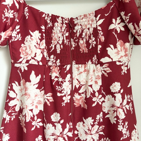 Abercrombie & Fitch Burgundy Floral Smocked Off Shoulder Mini Dress - Picture 8 of 8